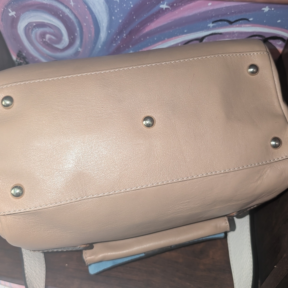 Furla Leather Colorblock 2-way Satchel Bag - White, Tan & Blue - Picture 4 of 6
